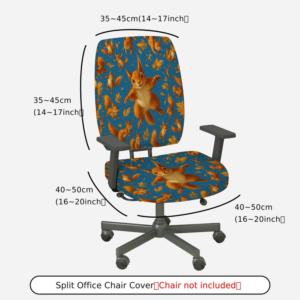 2-Piece Animal Squirrel Leaf Pattern  Computer Chair Cover Set, Seat and Backrest