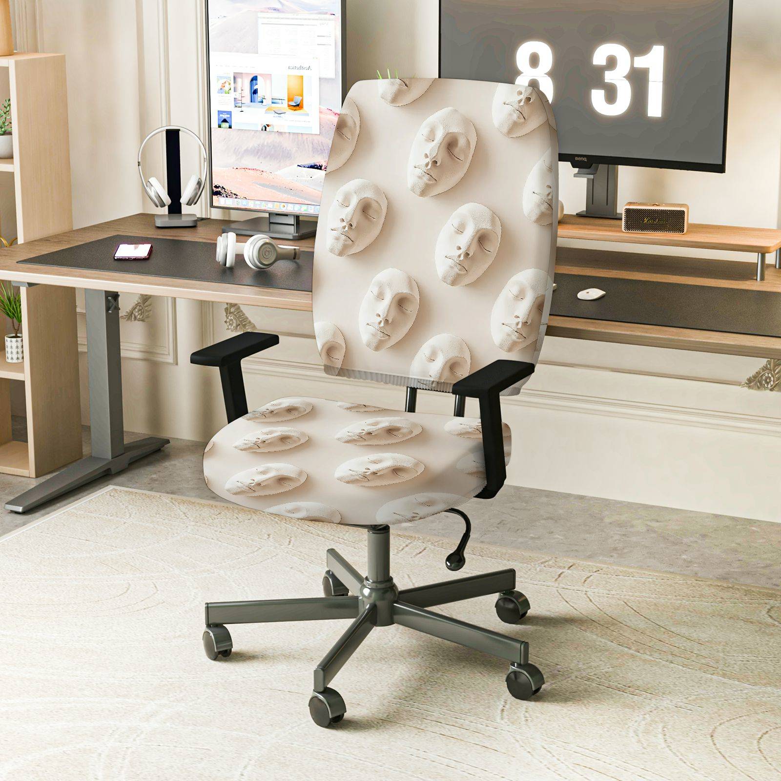 2-Piece Abstract Artistic Modern Stylish Unique Creative  Computer Chair Cover Set, Seat and Backrest