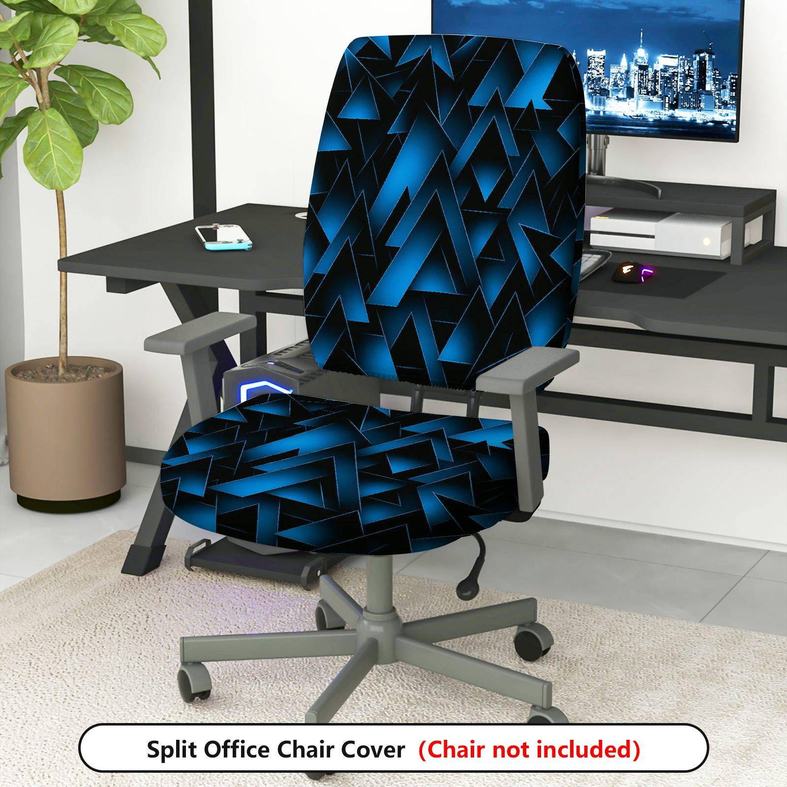 2-Piece Geometric Blue Abstract Triangle Pattern  Computer Chair Cover Set, Seat and Backrest