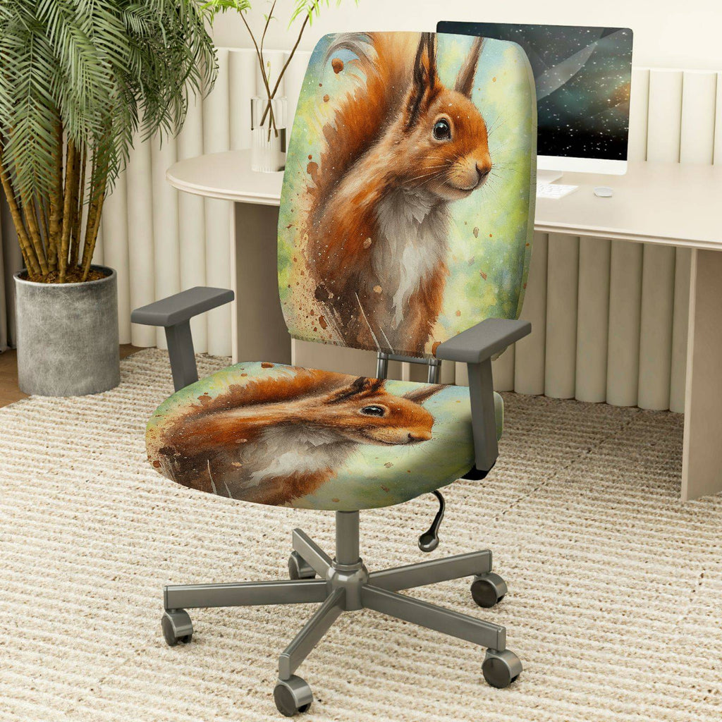 2-Piece Squirrel Animal Art Nature Wildlife Decorative  Computer Chair Cover Set, Seat and Backrest