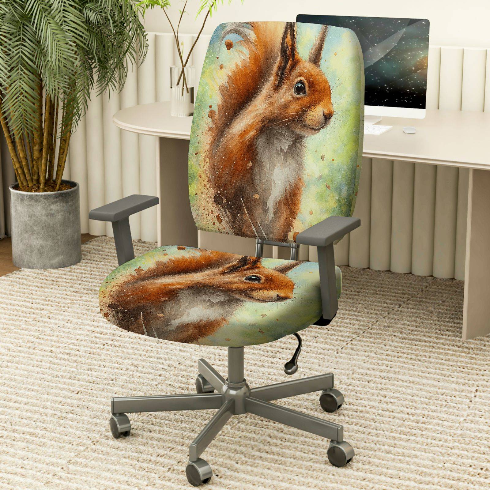 2-Piece Squirrel Animal Art Nature Wildlife Decorative  Computer Chair Cover Set, Seat and Backrest