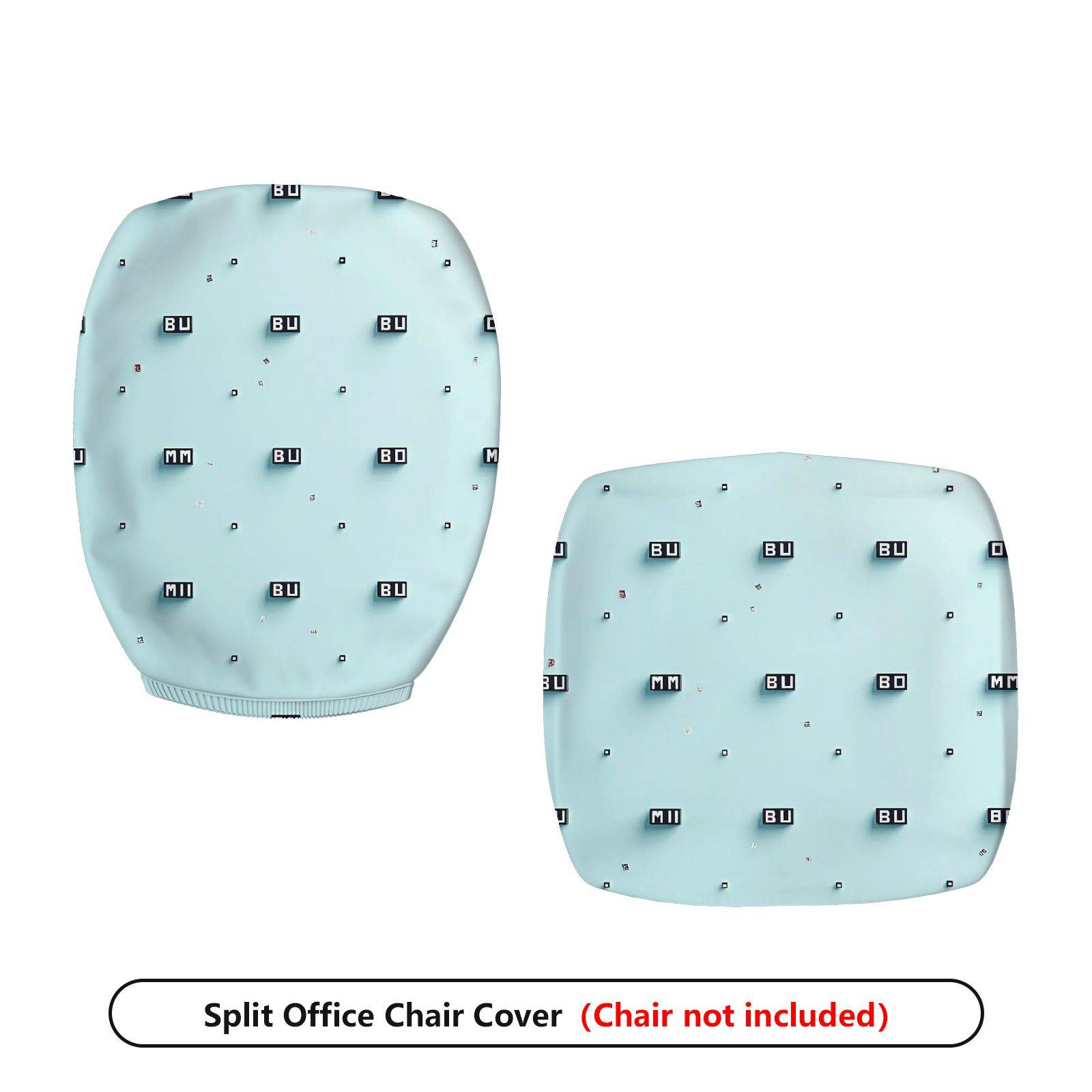 2-Piece Blue Abstract Letter Geometric Simple  Computer Chair Cover Set, Seat and Backrest