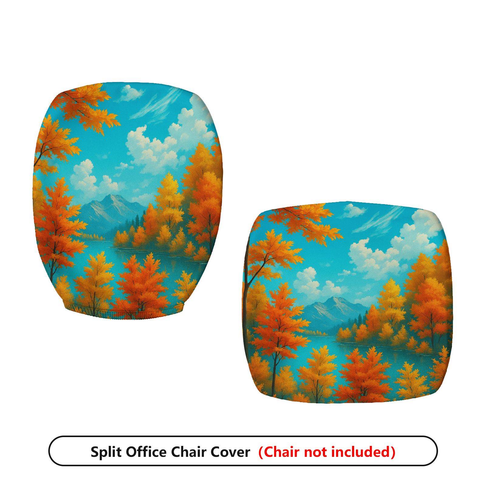 2-Piece Autumn Mountain Forest Scenic Nature  Computer Chair Cover Set, Seat and Backrest