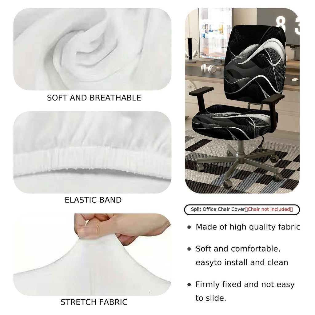 2-Piece Modern Abstract Geometric Black White Wave  Computer Chair Cover Set, Seat and Backrest