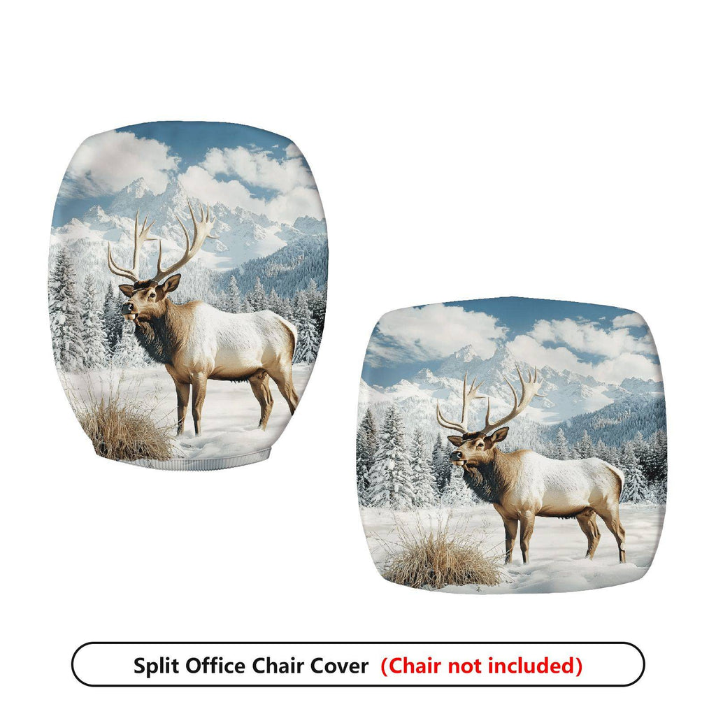 2-Piece Animal Mountain Snow Winter Elk  Computer Chair Cover Set, Seat and Backrest