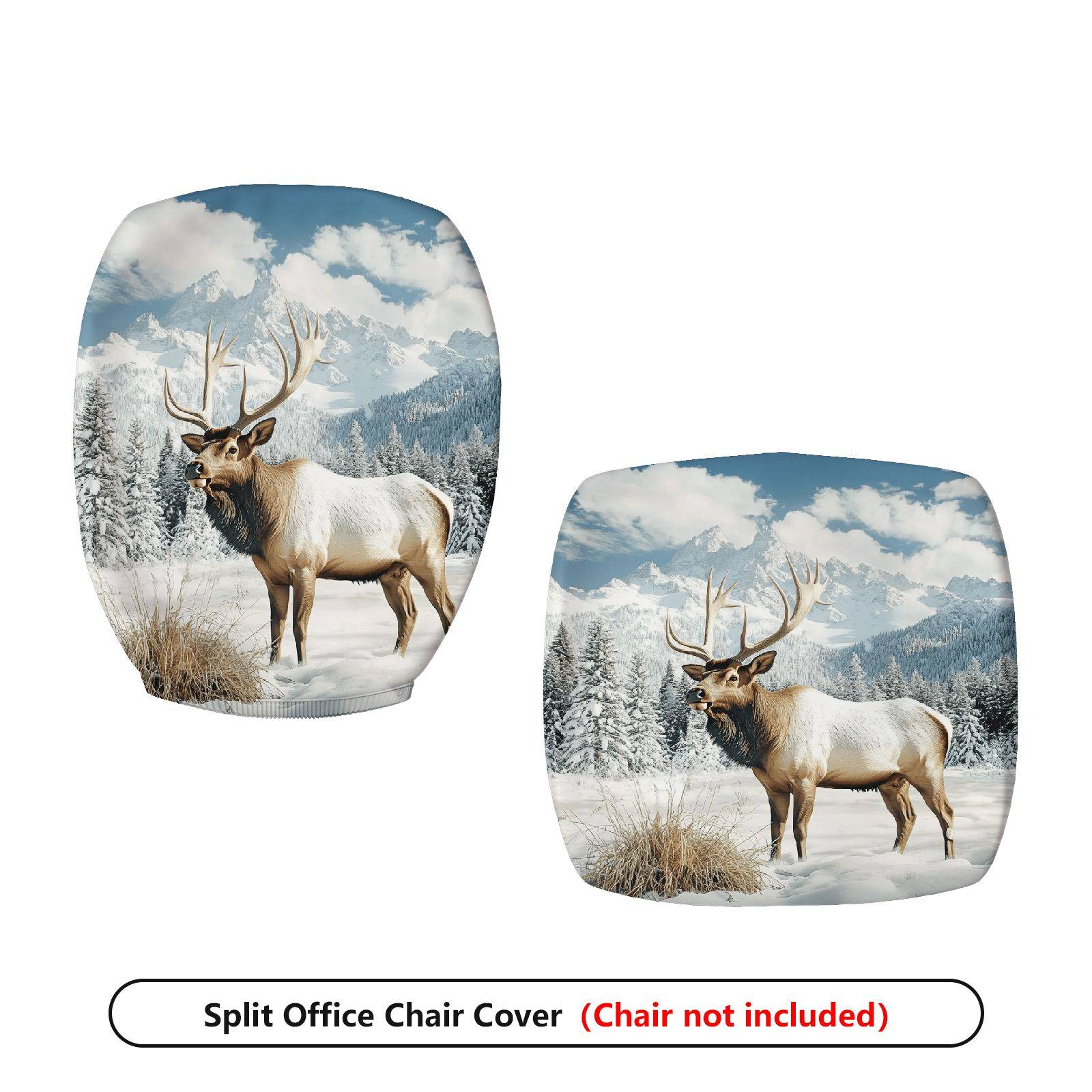 2-Piece Animal Mountain Snow Winter Elk  Computer Chair Cover Set, Seat and Backrest