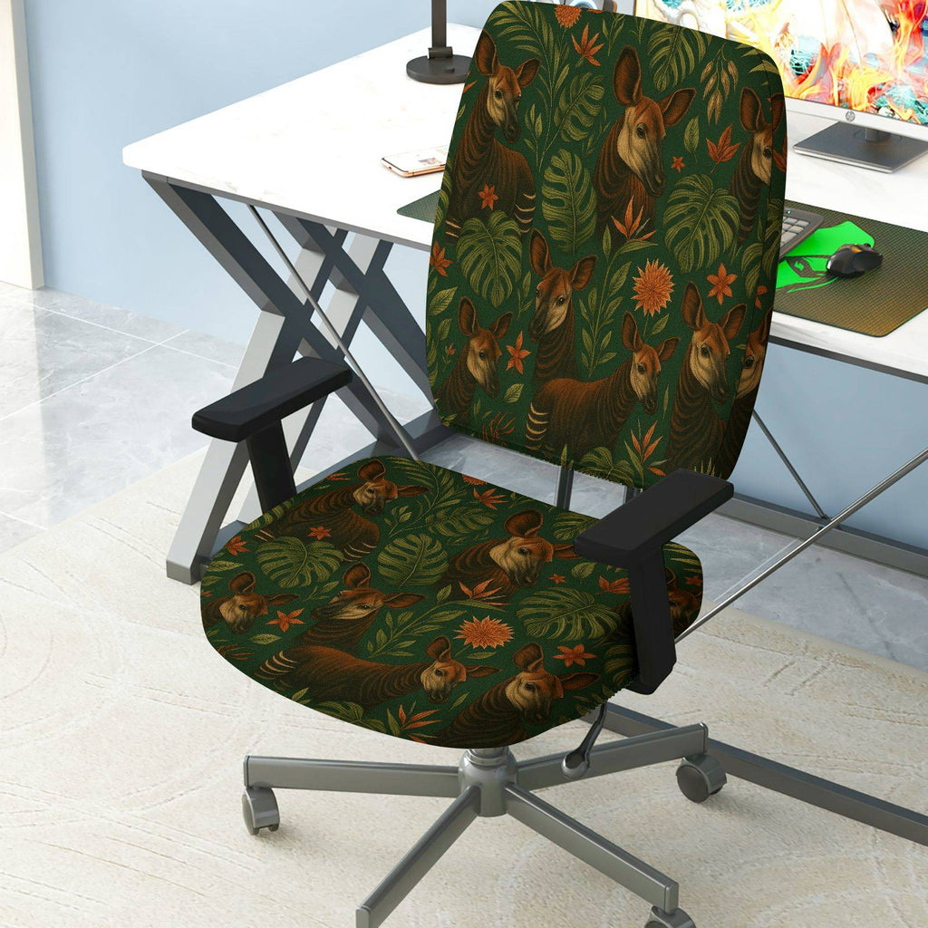 2-Piece Animal Floral Jungle Plant Nature  Computer Chair Cover Set, Seat and Backrest