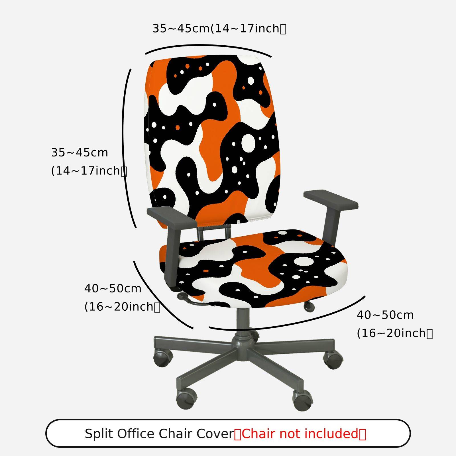 2-Piece Abstract Geometric Modern Art Style Orange Black White  Computer Chair Cover Set, Seat and Backrest