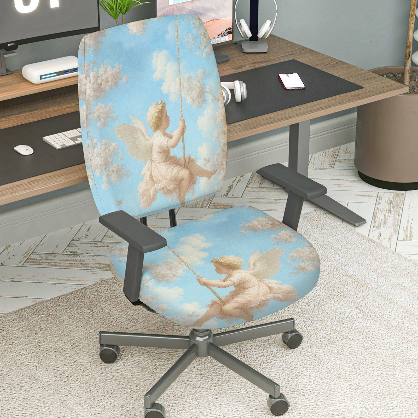 2-Piece Angel Swing Cloud Sky Art Aesthetic  Computer Chair Cover Set, Seat and Backrest