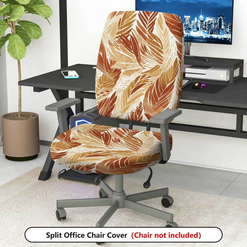 2-Piece Autumn Tropical Leaves Pattern Decorative  Computer Chair Cover Set, Seat and Backrest