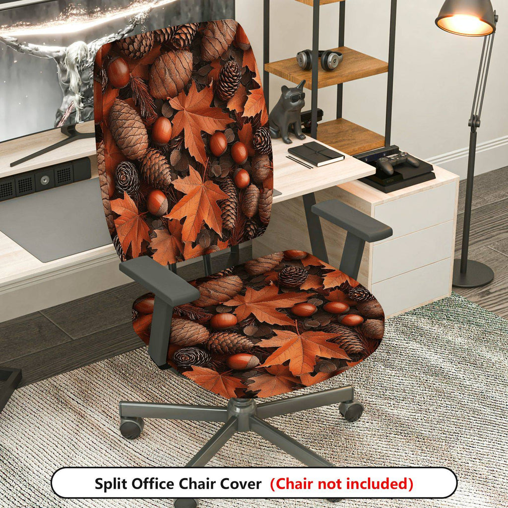 2-Piece Autumn Leaves Pinecones Acorns Seasonal Thanksgiving  Computer Chair Cover Set, Seat and Backrest