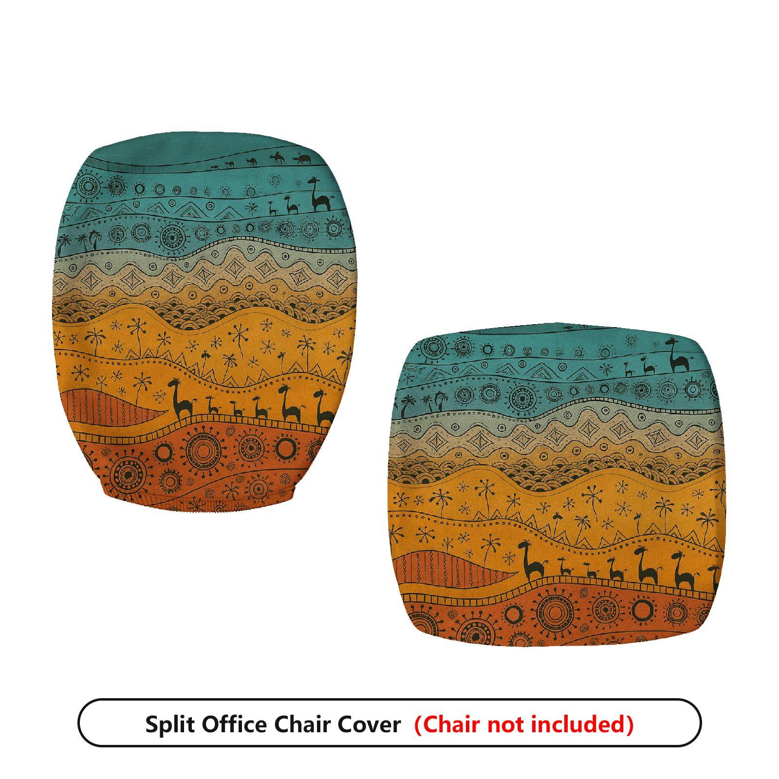 2-Piece Colorful Tribal Pattern Animal Geometric Holiday  Computer Chair Cover Set, Seat and Backrest