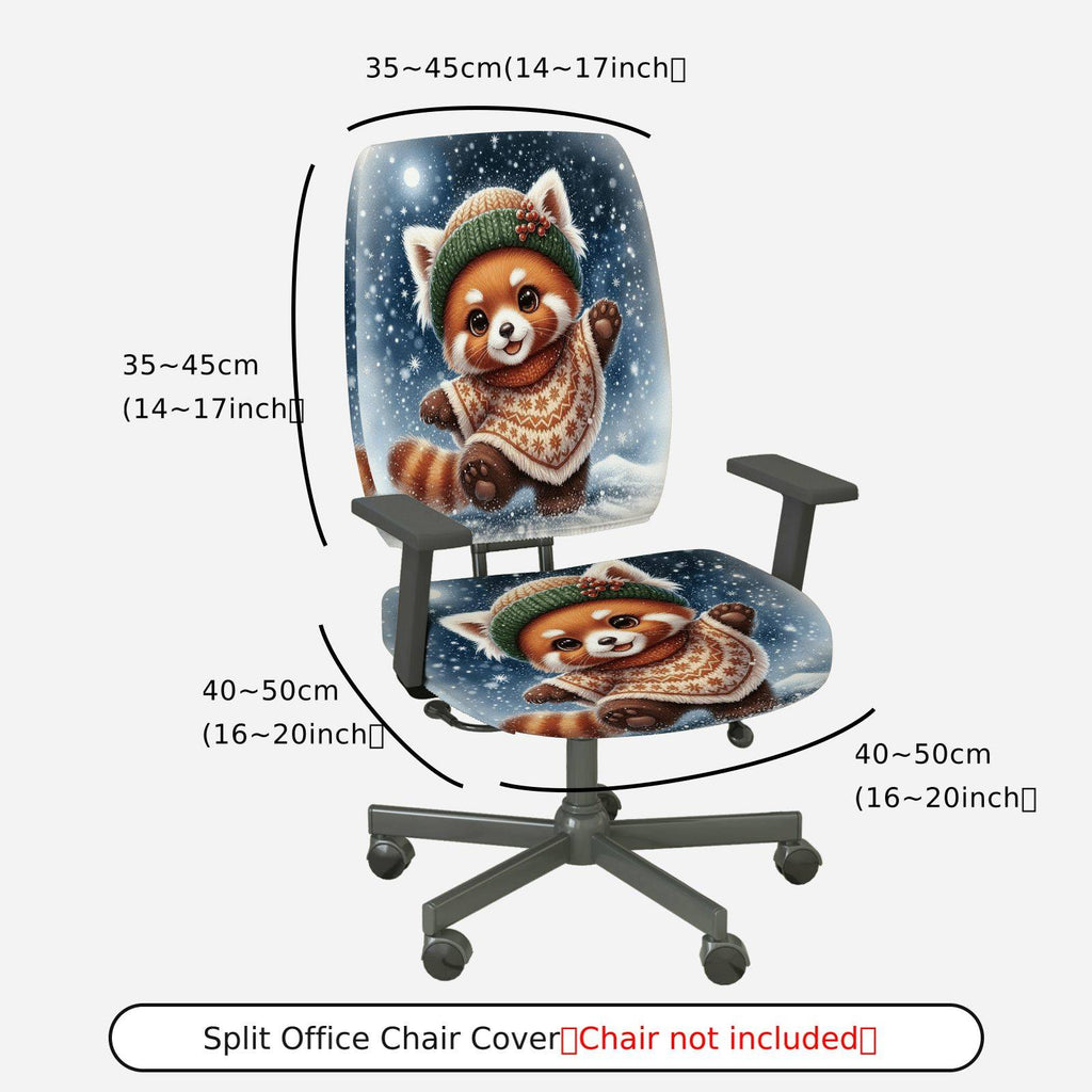 2-Piece Animal Red Panda Winter Snowflakes Holiday  Computer Chair Cover Set, Seat and Backrest