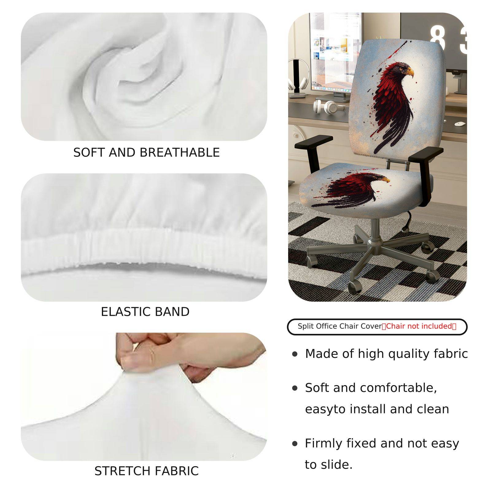 2-Piece American Eagle Art Splatter Style Pattern  Computer Chair Cover Set, Seat and Backrest