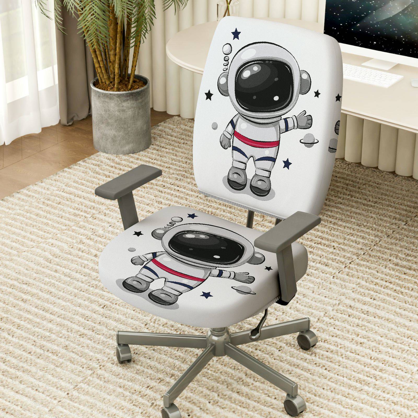 2-Piece Astronaut Space Star Galaxy  Computer Chair Cover Set, Seat and Backrest