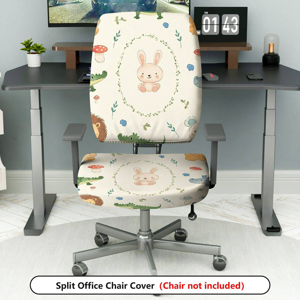 2-Piece Cute Animal Rabbit Dinosaur Mushroom Forest  Computer Chair Cover Set, Seat and Backrest