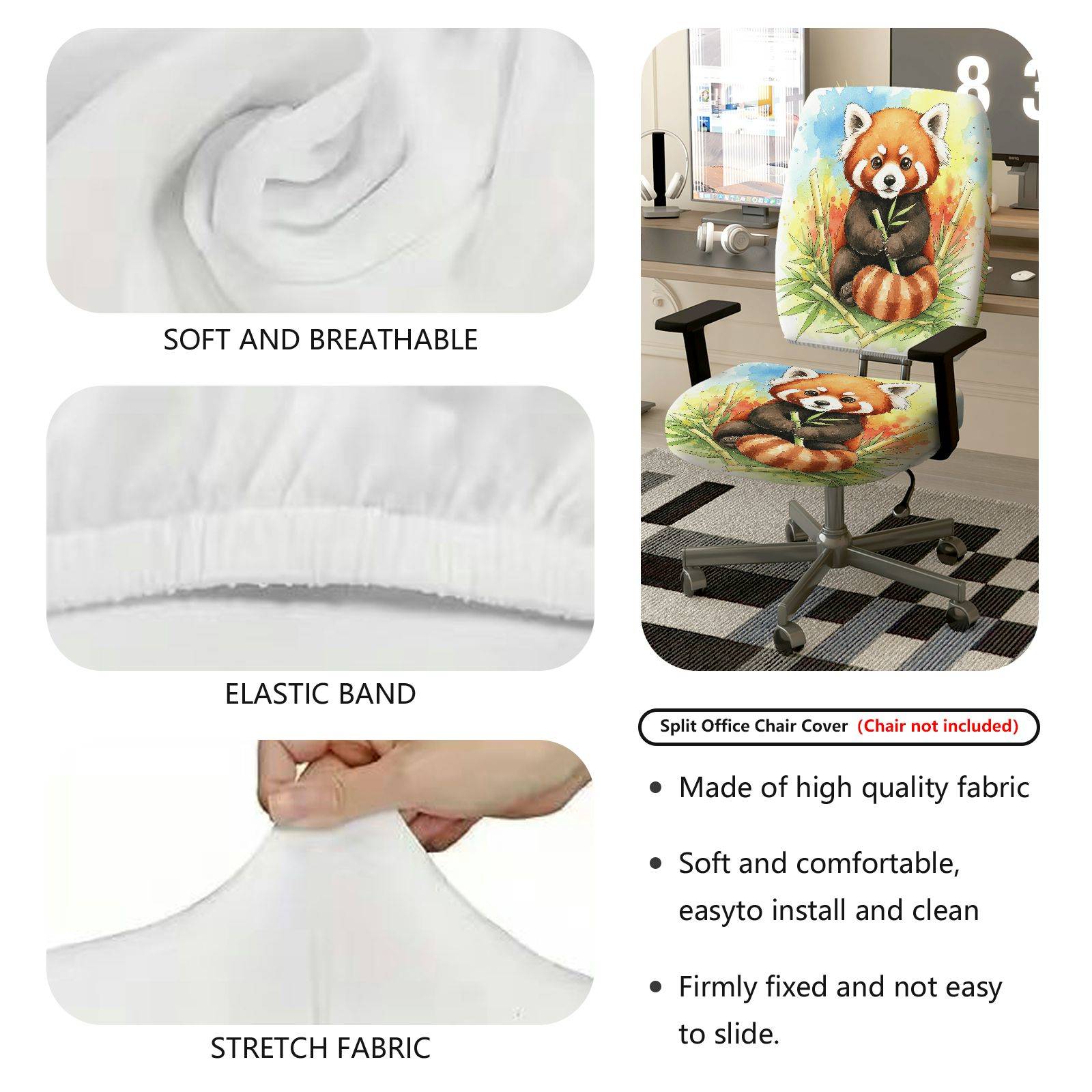 2-Piece Red Panda Nature Animal Art  Computer Chair Cover Set, Seat and Backrest