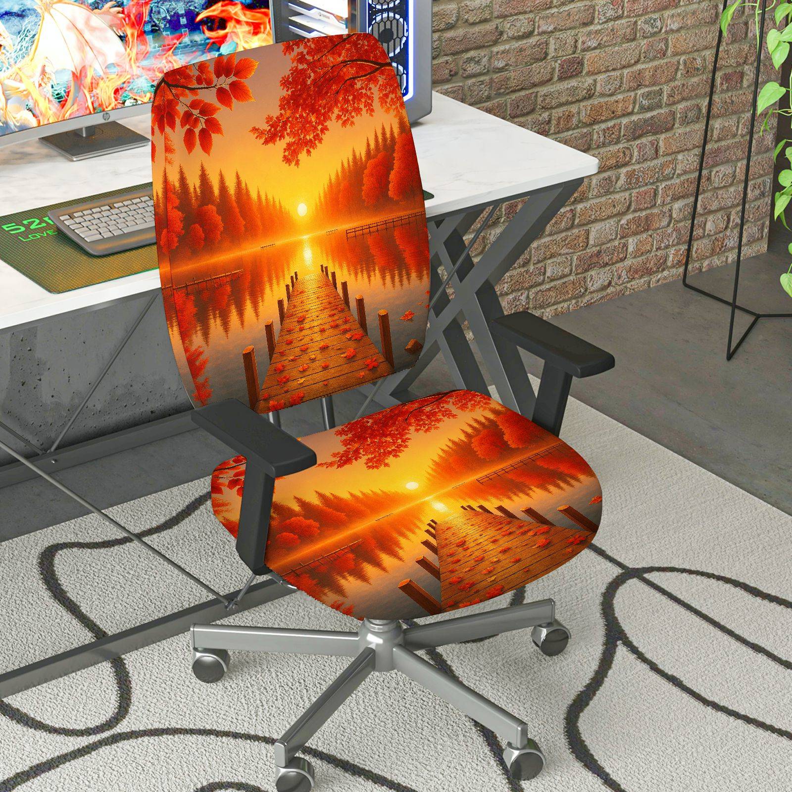 2-Piece Autumn Sunset Scenic Nature Landscape Beauty  Computer Chair Cover Set, Seat and Backrest