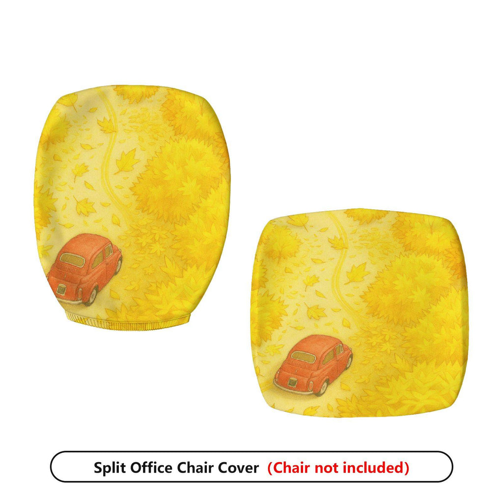 2-Piece Autumn Forest Car Leaf Pattern  Computer Chair Cover Set, Seat and Backrest