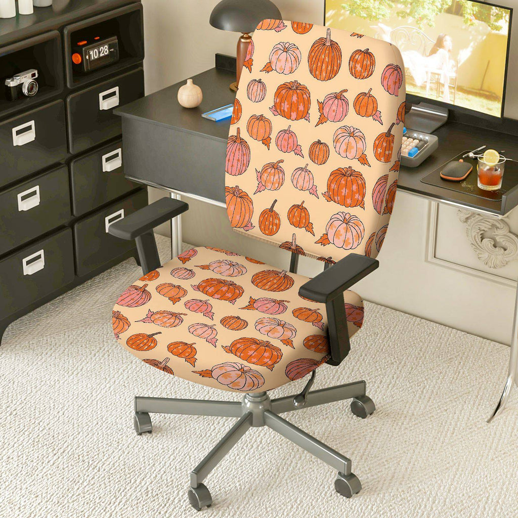 2-Piece Autumn Pumpkin Halloween Festival Thanksgiving Decorative  Computer Chair Cover Set, Seat and Backrest