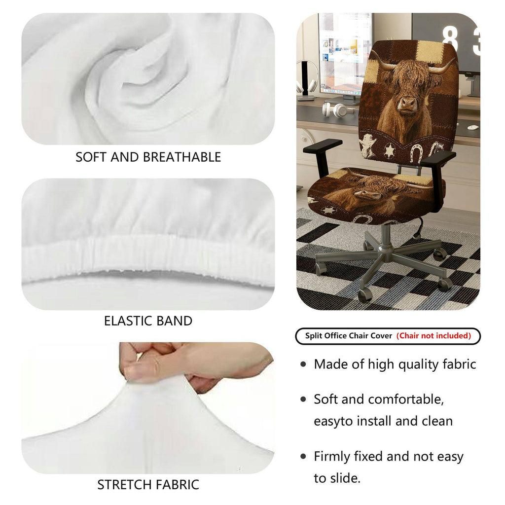 2-Piece Cow Western Farm Rustic Animal Country  Computer Chair Cover Set, Seat and Backrest
