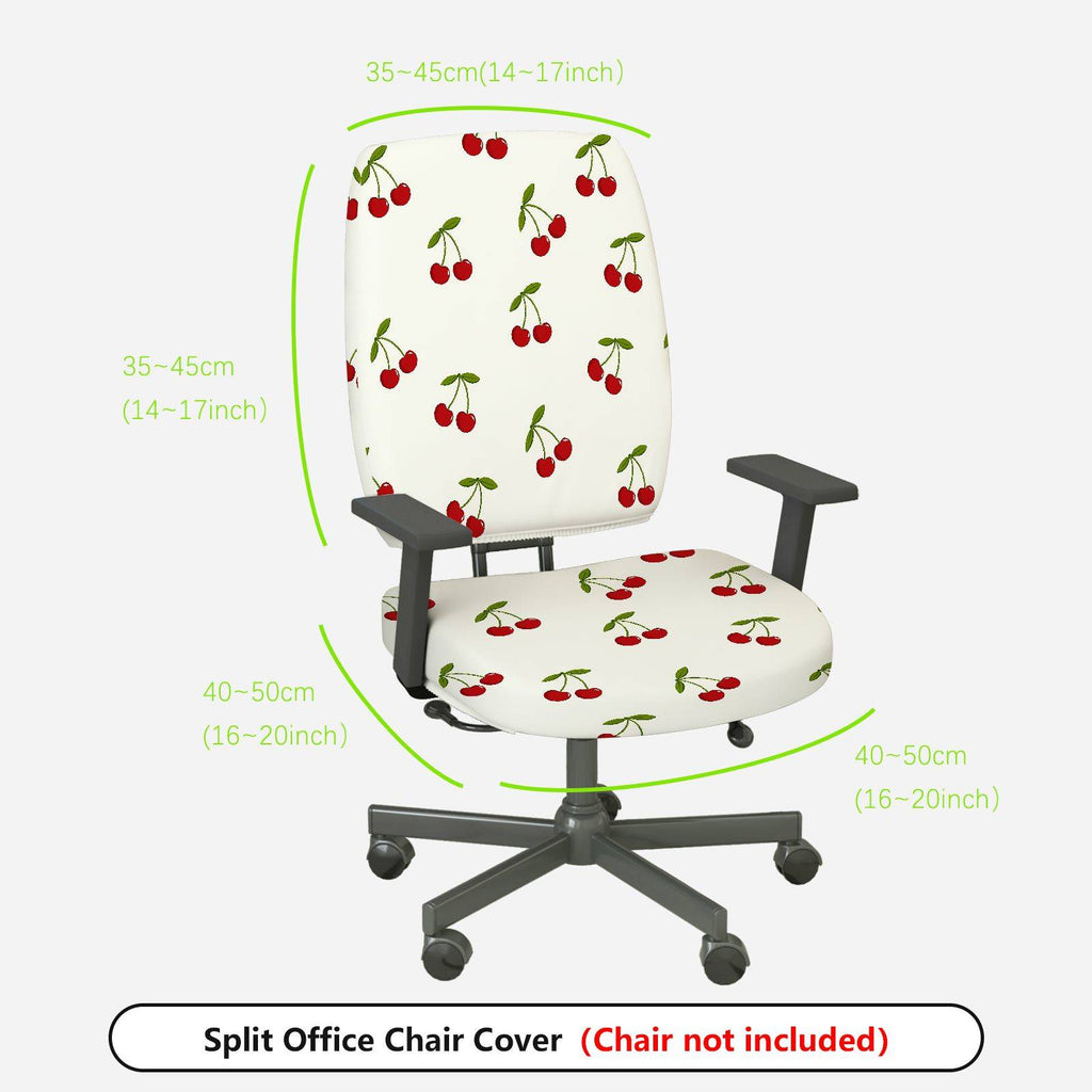 2-Piece Cherry Pattern Red Green White  Computer Chair Cover Set, Seat and Backrest