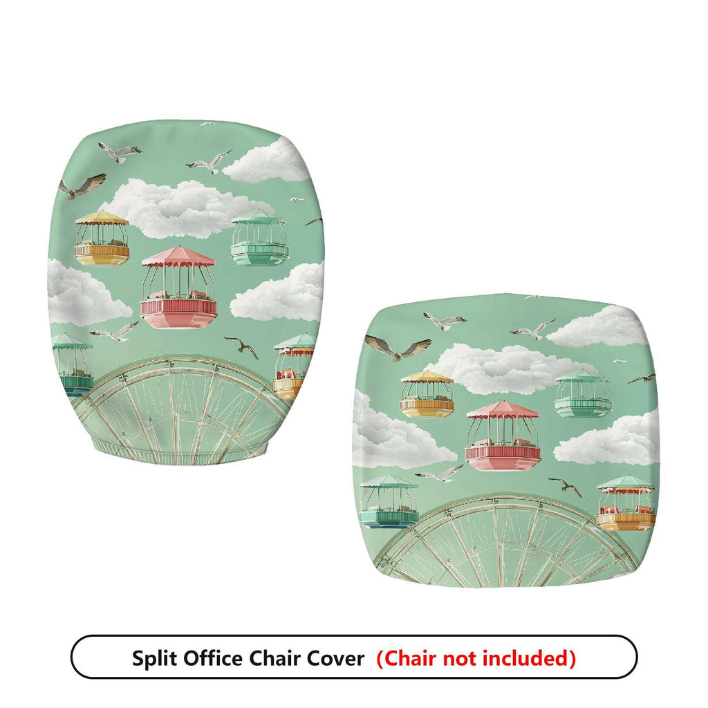 2-Piece Amusement Park Ferris Wheel Clouds Birds Festive  Computer Chair Cover Set, Seat and Backrest