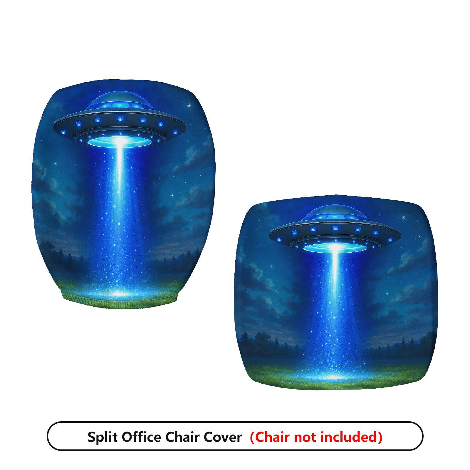 2-Piece Alien Space Galaxy Blue Sci-Fi  Computer Chair Cover Set, Seat and Backrest