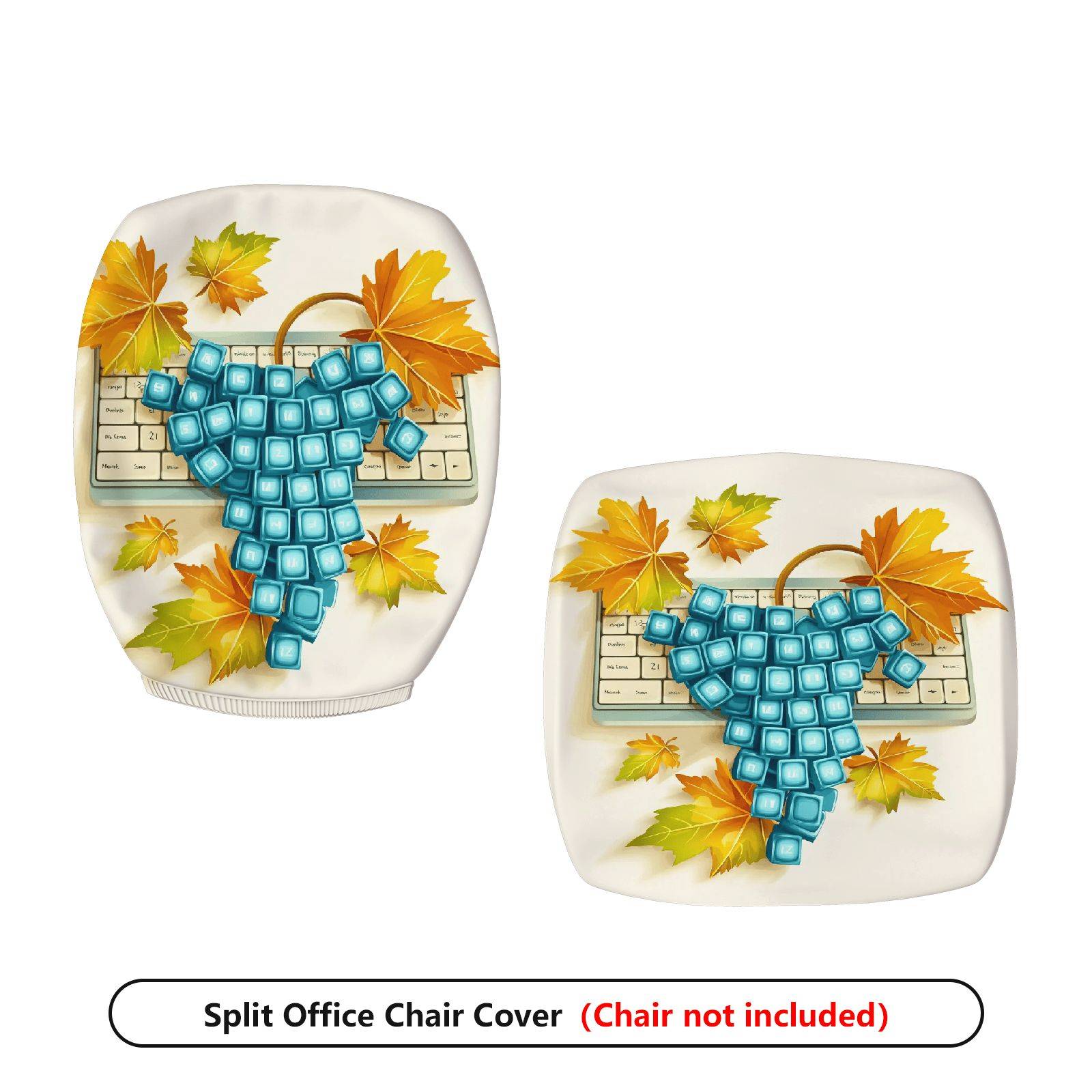 2-Piece Autumn Leaves Keyboard Pattern  Computer Chair Cover Set, Seat and Backrest
