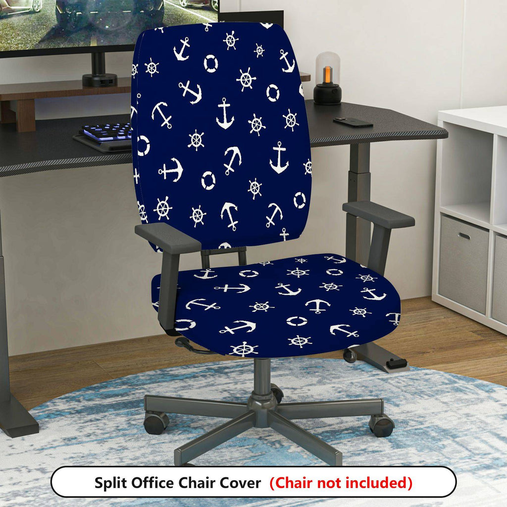 2-Piece Anchor Nautical Marine Ocean Ship  Computer Chair Cover Set, Seat and Backrest