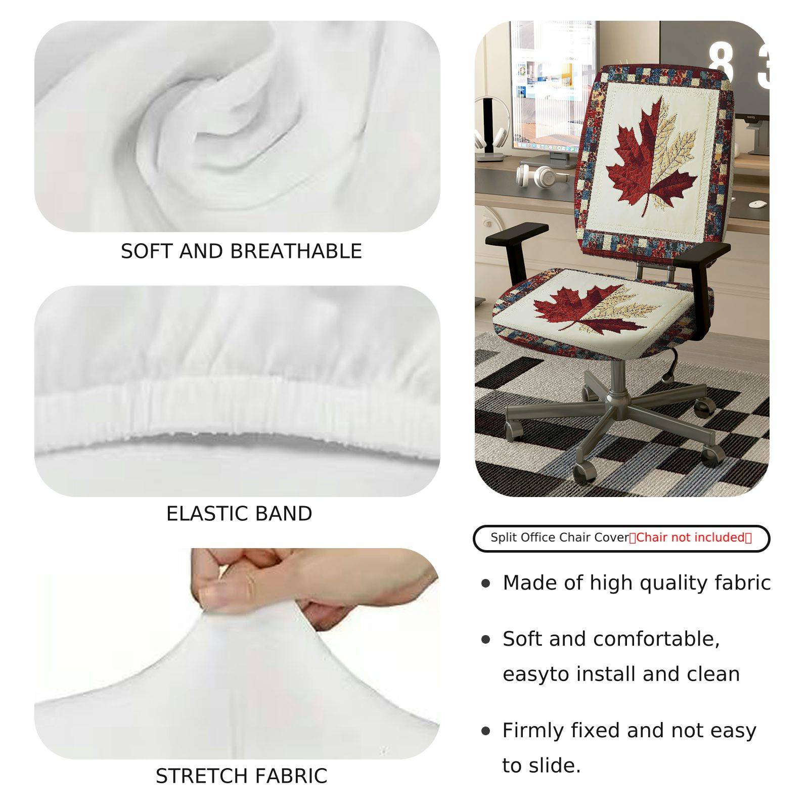 2-Piece Autumn Fall Maple Leaf Patchwork  Computer Chair Cover Set, Seat and Backrest