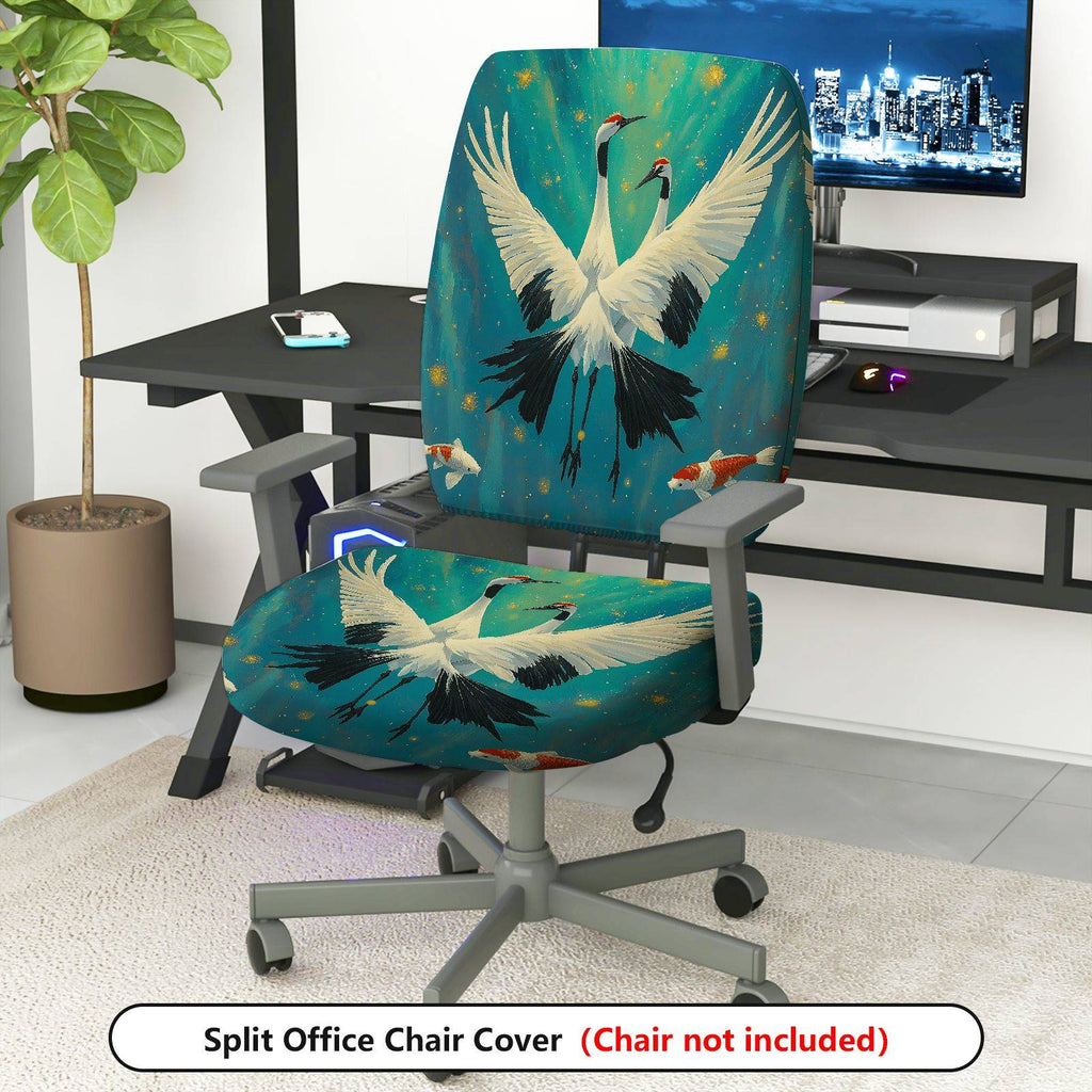 2-Piece Artistic Crane Fish Aqua Gradient Holiday  Computer Chair Cover Set, Seat and Backrest