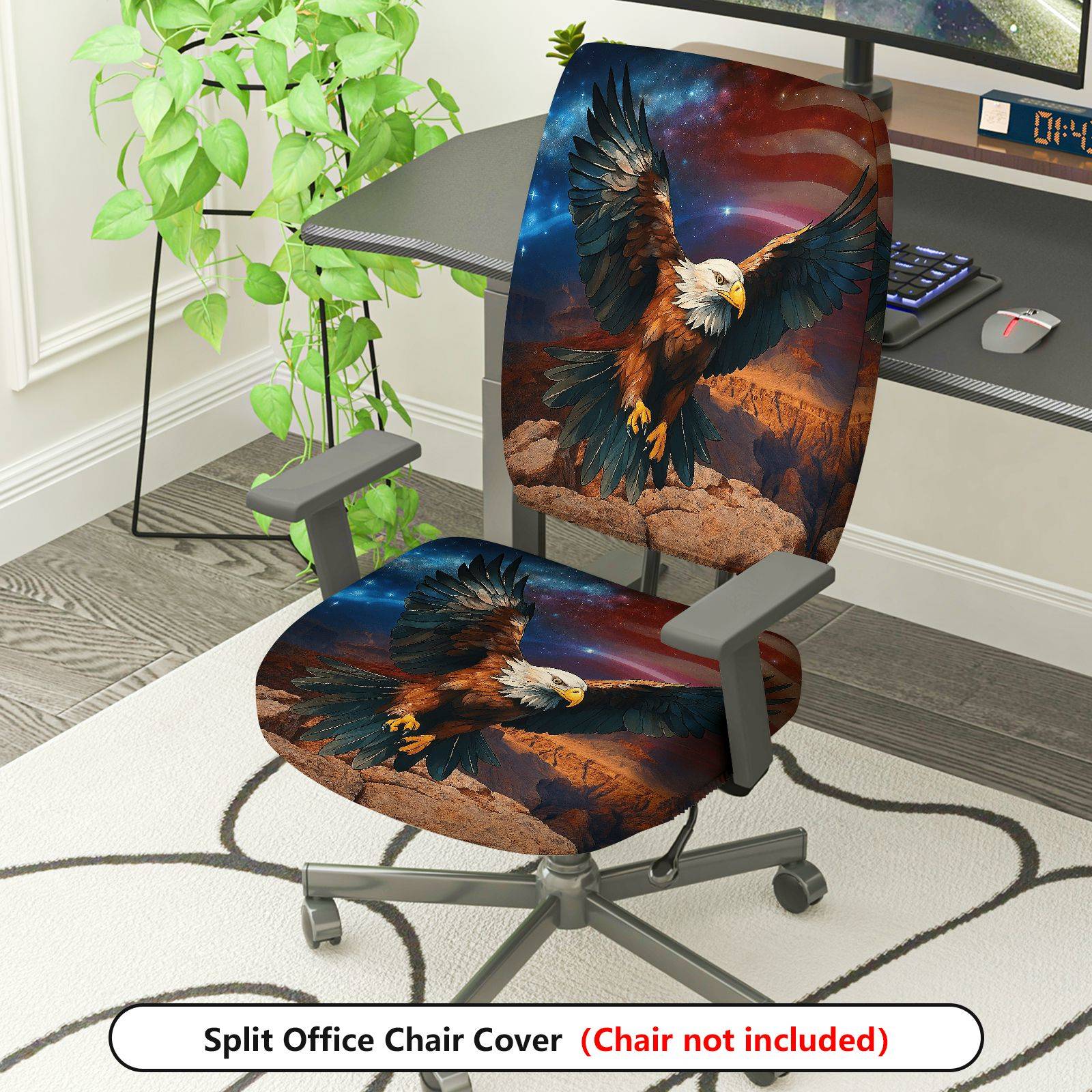 2-Piece American Eagle Patriotic Vintage Wilderness Nature  Computer Chair Cover Set, Seat and Backrest