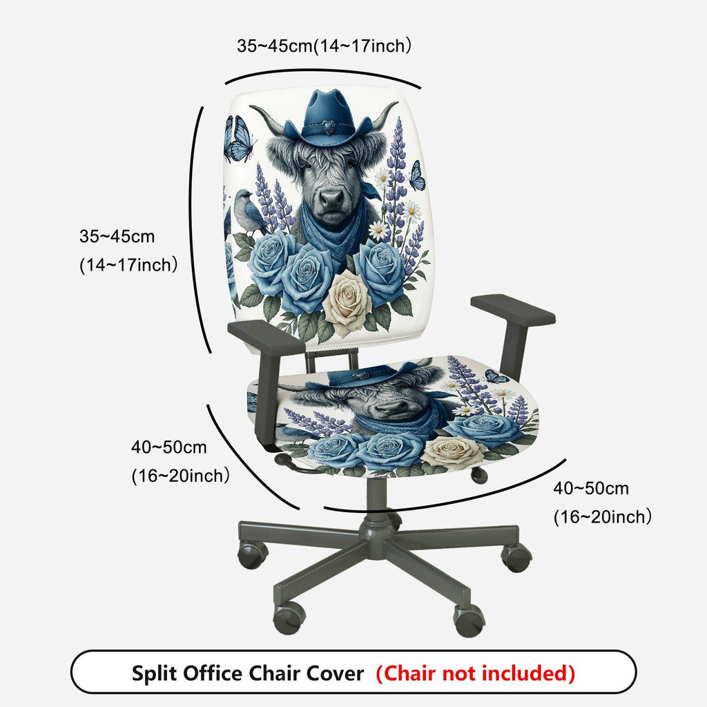 2-Piece Cowboy Blue Floral Animal Farm  Computer Chair Cover Set, Seat and Backrest