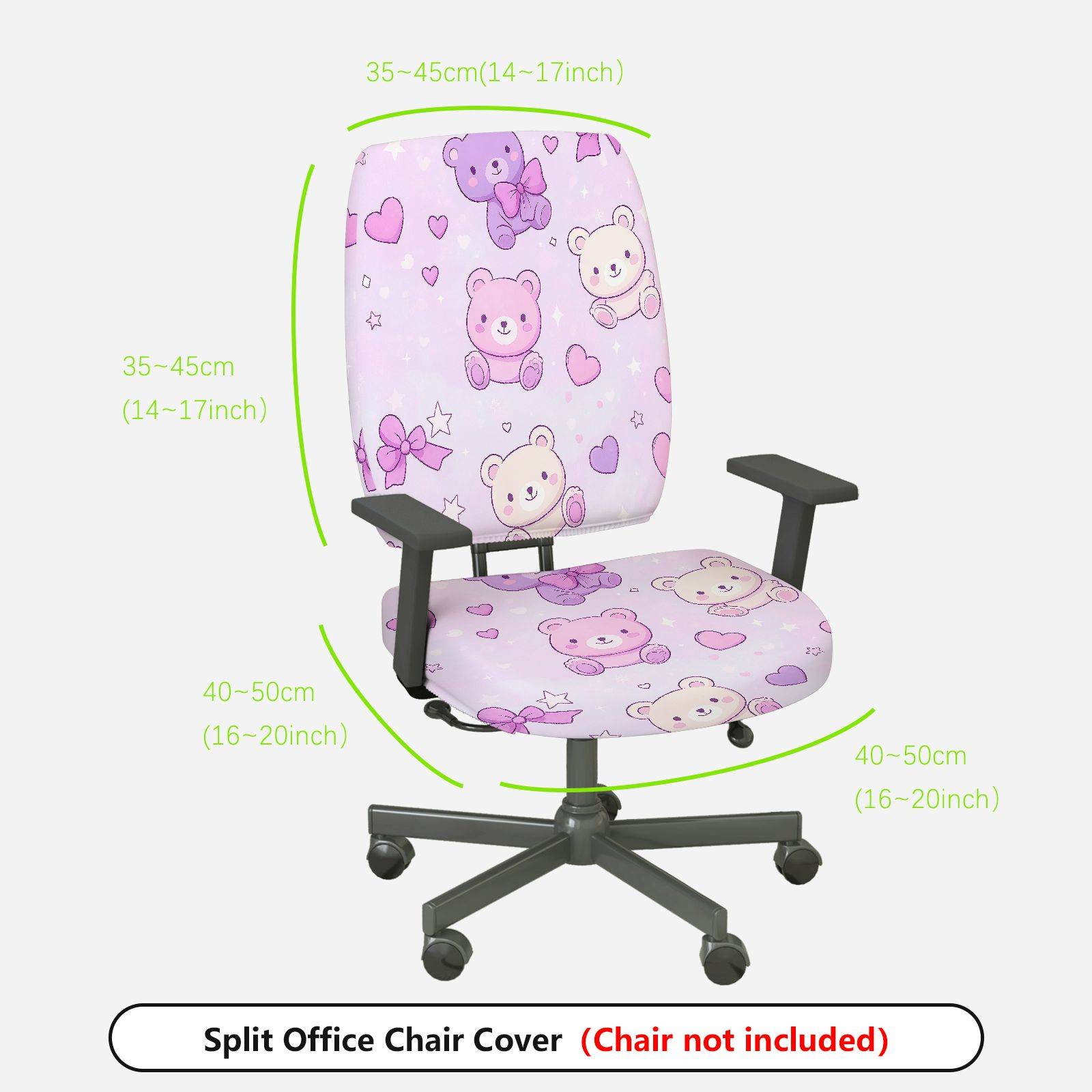 2-Piece Cute Teddy Bear Pink Hearts Stars Bow  Computer Chair Cover Set, Seat and Backrest