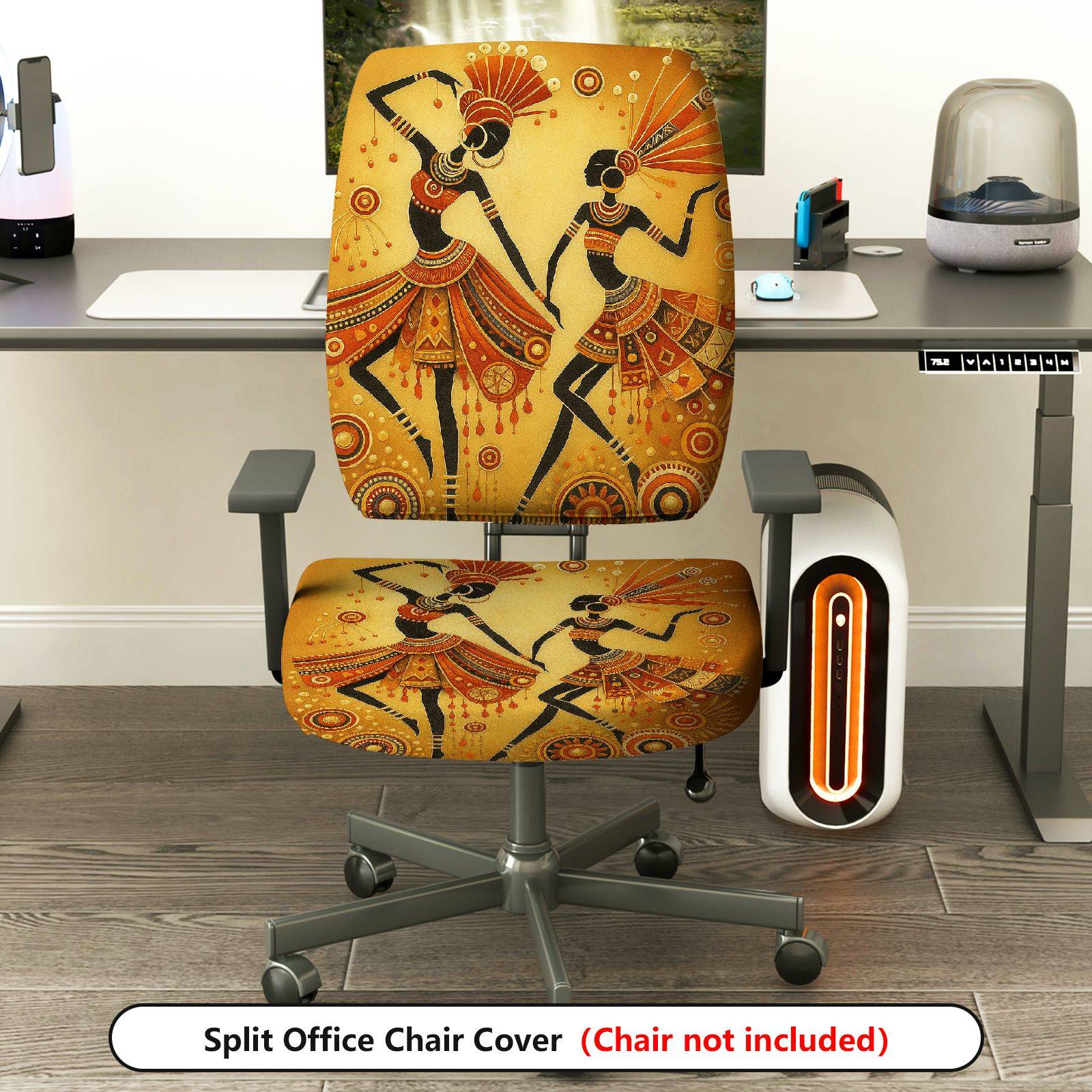2-Piece African Ethnic Dancing Art Decor  Computer Chair Cover Set, Seat and Backrest