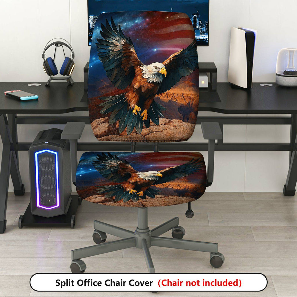 2-Piece American Eagle Patriotic Vintage Wilderness Nature  Computer Chair Cover Set, Seat and Backrest