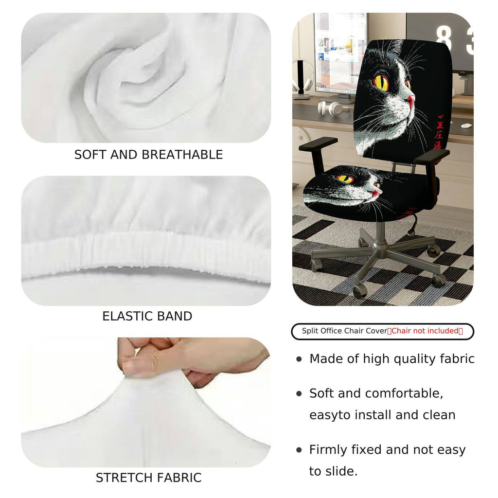 2-Piece Black Cat Animal Graphic Art Fun Fashion Halloween  Computer Chair Cover Set, Seat and Backrest