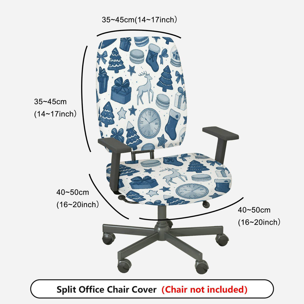 2-Piece Christmas Reindeer Clock Gift Tree Stocking  Computer Chair Cover Set, Seat and Backrest
