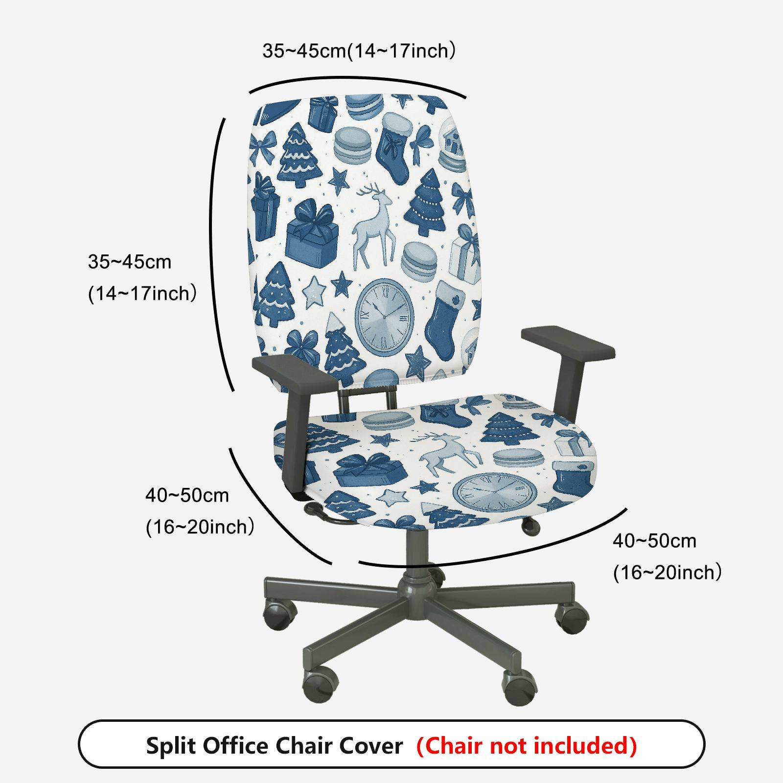 2-Piece Christmas Reindeer Clock Gift Tree Stocking  Computer Chair Cover Set, Seat and Backrest