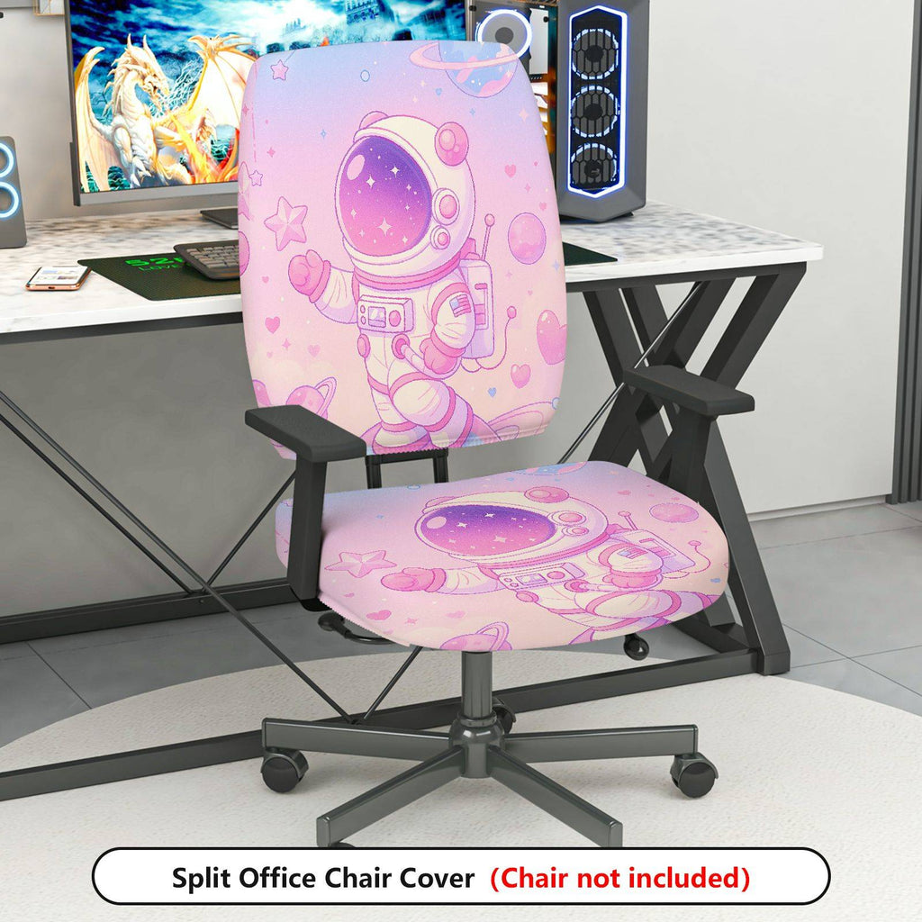 2-Piece Astronaut Galaxy Stars Space Pink  Computer Chair Cover Set, Seat and Backrest