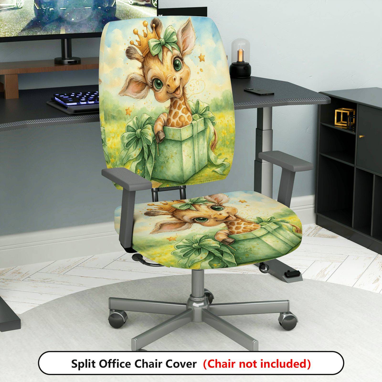 2-Piece Animal Star Gift Crown  Computer Chair Cover Set, Seat and Backrest