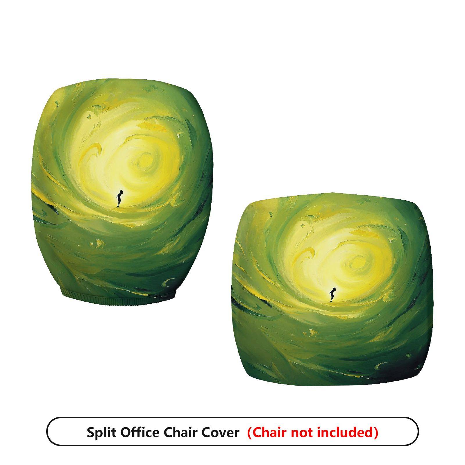 2-Piece Abstract Swirl Art Green Yellow  Computer Chair Cover Set, Seat and Backrest
