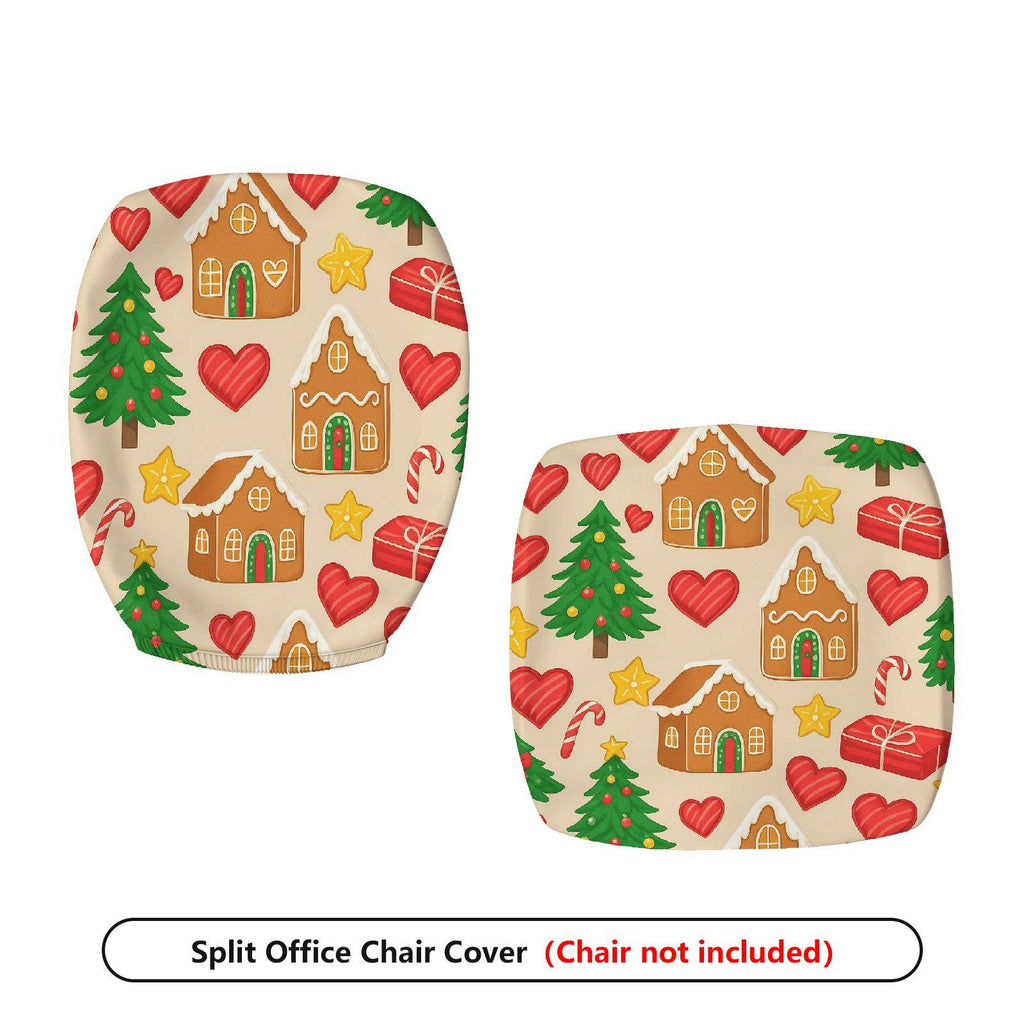 2-Piece Christmas Gingerbread House Candy Cane Tree Holiday  Computer Chair Cover Set, Seat and Backrest