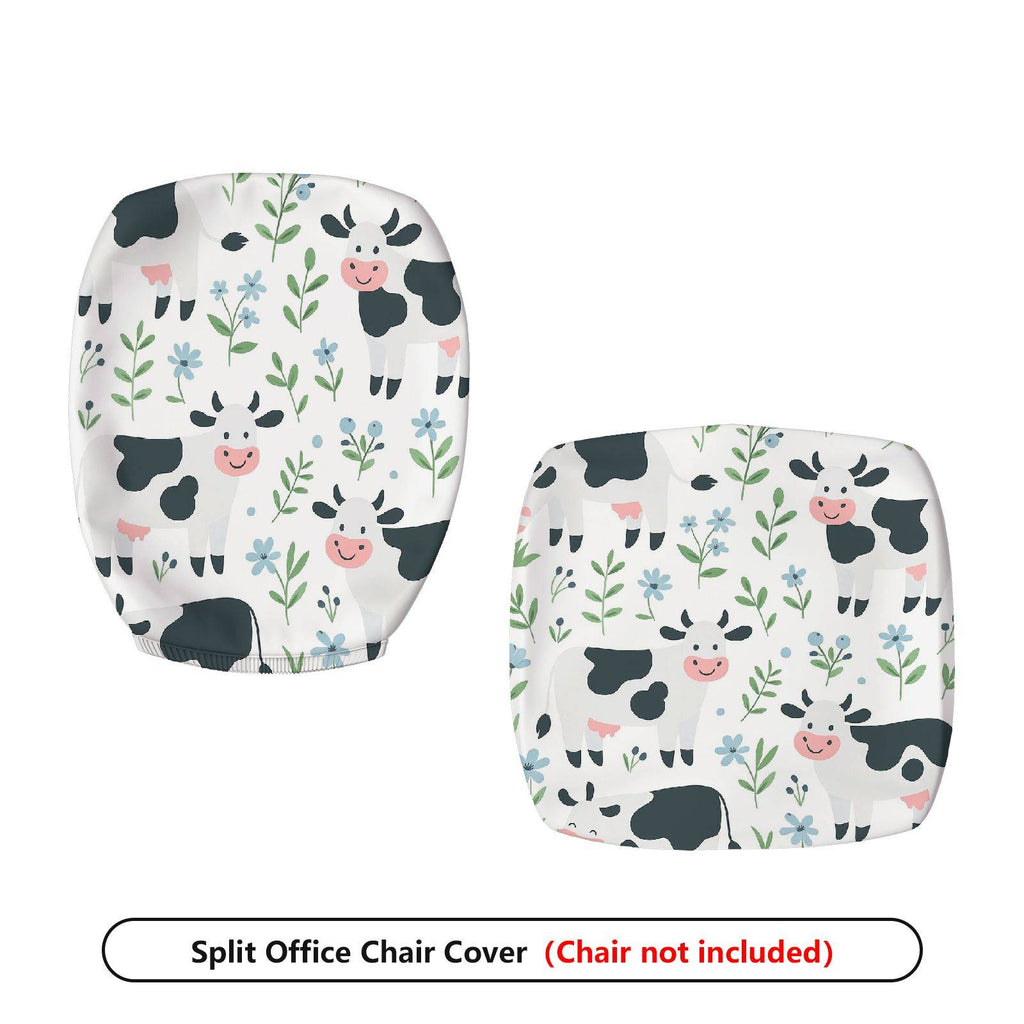2-Piece Cow Floral Animal  Computer Chair Cover Set, Seat and Backrest