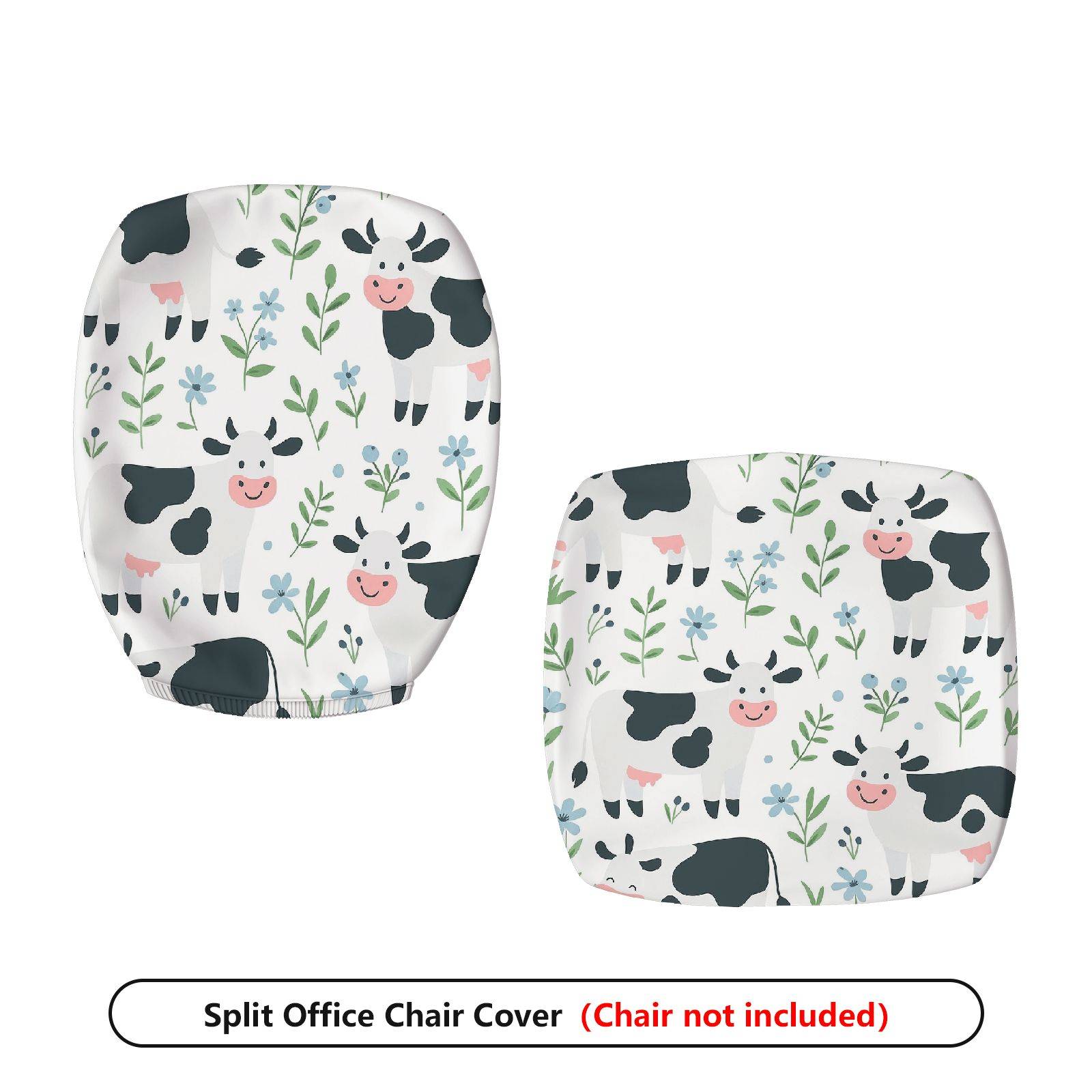 2-Piece Cow Floral Animal  Computer Chair Cover Set, Seat and Backrest