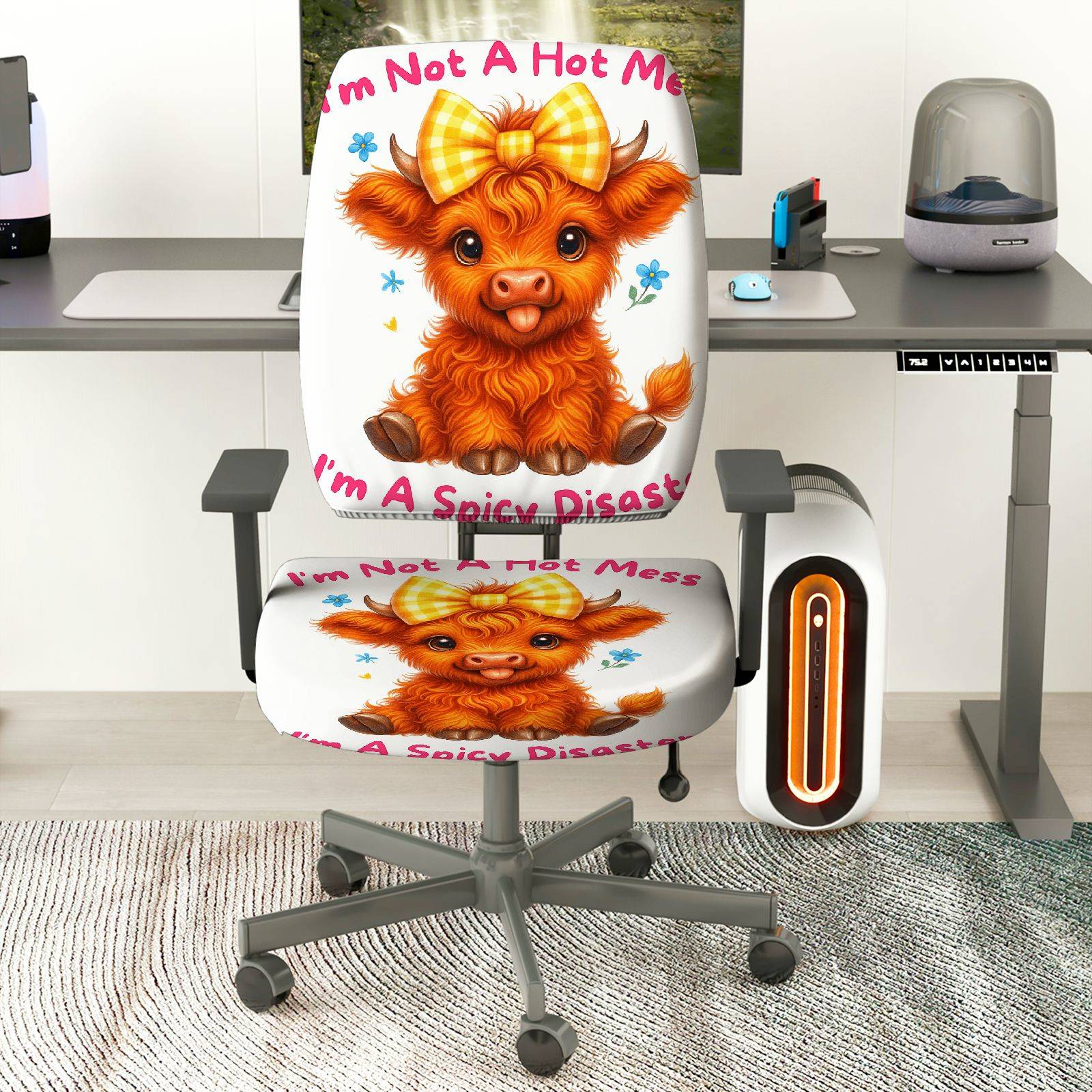 2-Piece Cute Funny Animal  Computer Chair Cover Set, Seat and Backrest
