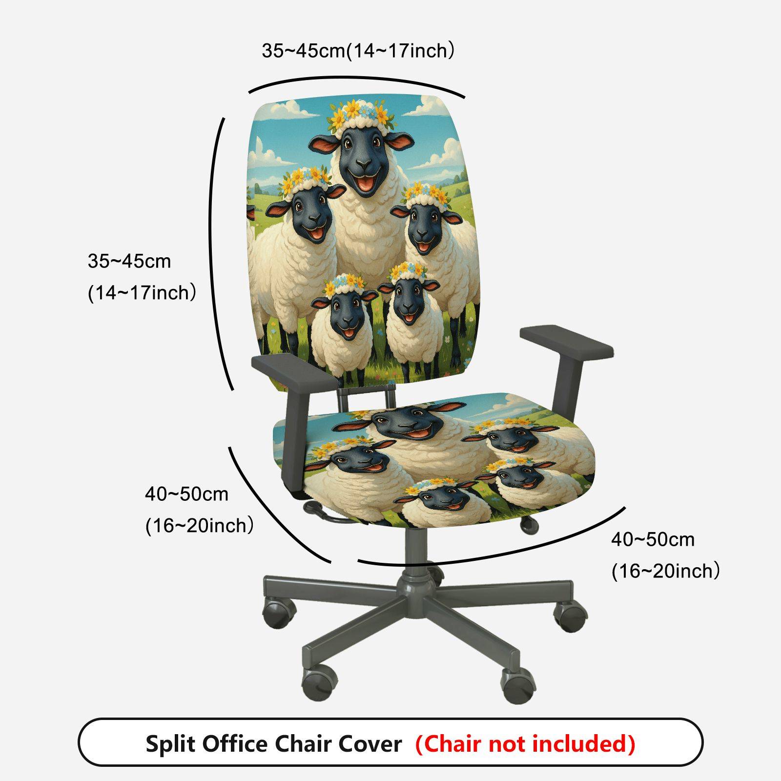 2-Piece Cute Sheep Floral Farm Animal Pastoral Cozy  Computer Chair Cover Set, Seat and Backrest