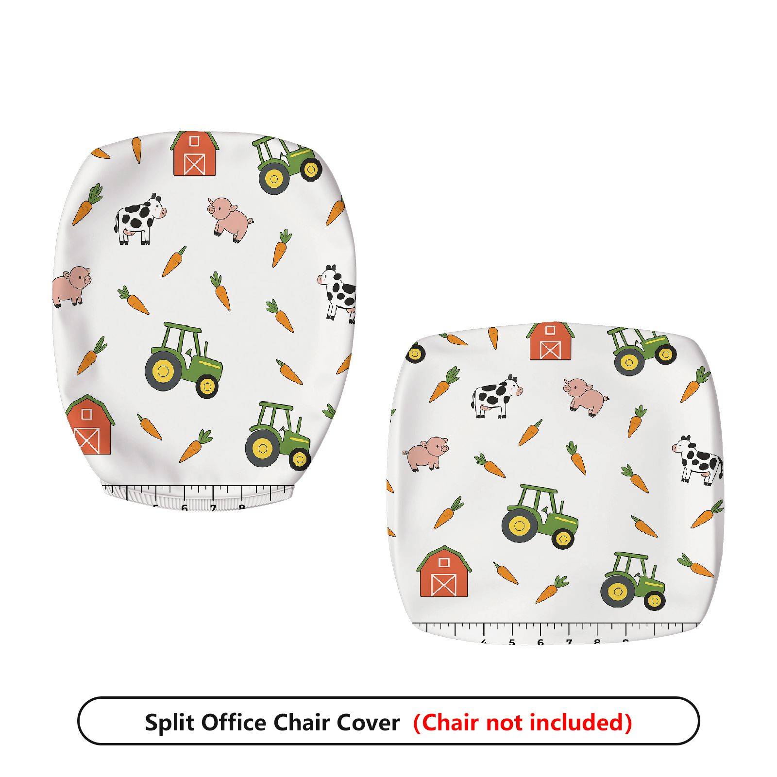 2-Piece Farm Animal Truck Barn Carrot Tractor  Computer Chair Cover Set, Seat and Backrest
