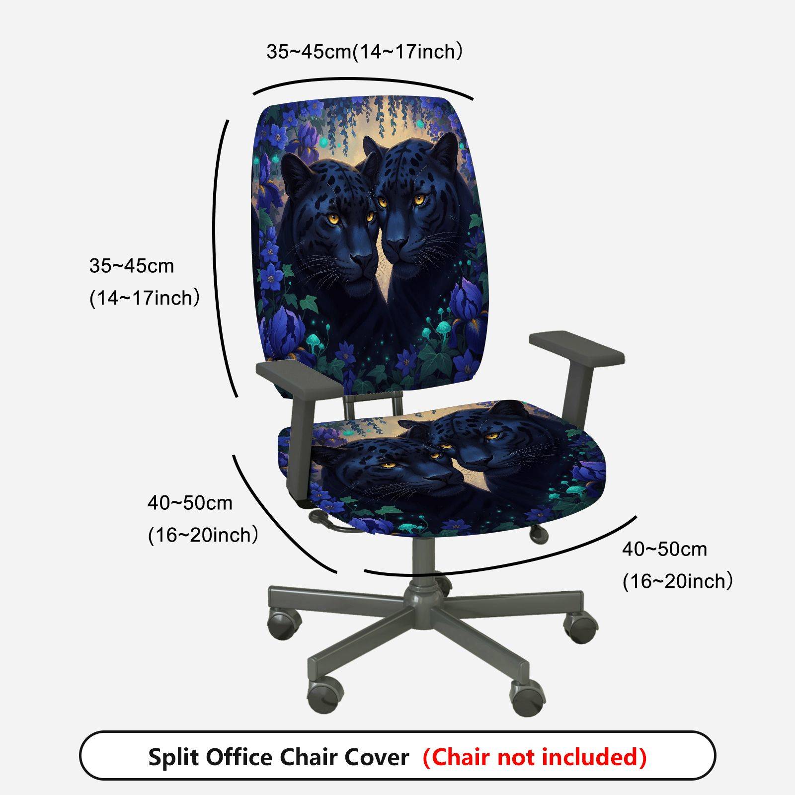 2-Piece Panther Animal Floral Art Decorative  Computer Chair Cover Set, Seat and Backrest